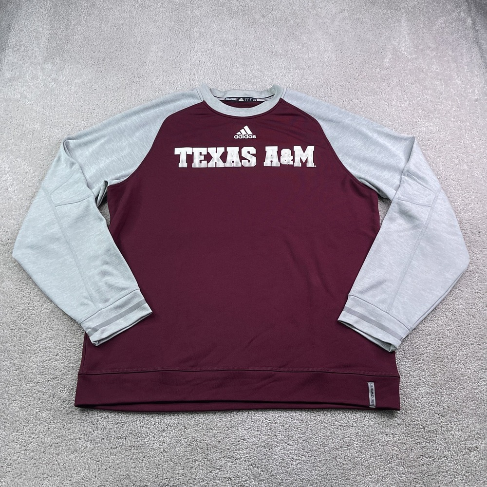 Texas A&M Aggies Sweatshirt Mens Large Maroon Gray Raglan Adidas ClimaWarm